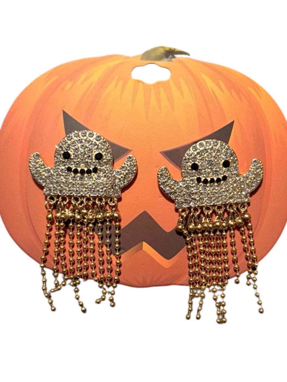 Gold Crystal Ghost Fringe Drop Earrings - Women's Jewelry